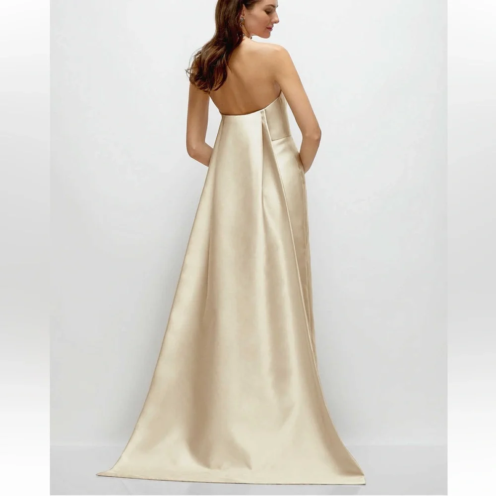 ALFRED SUNG Strapless Satin Maxi Gown in Champagne - Picture 3 of 10